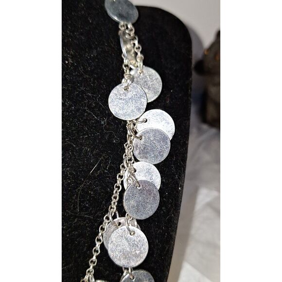 A Double Layered Silver Disc Women's Necklace Coin Statement Cocktail Evening - Picture 2 of 9